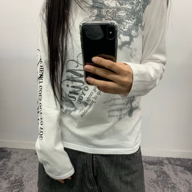 Y2k 펑크 글리터 프린팅 롱슬리브