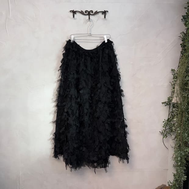 Black grunge ruffle lace layered maxi sk