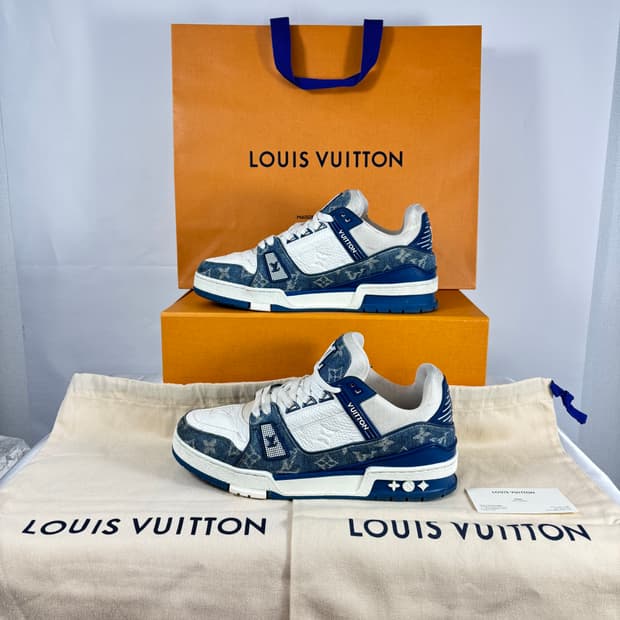 (정품,6.5)루이비통 LV 트레이너 스니커즈 데님 블루