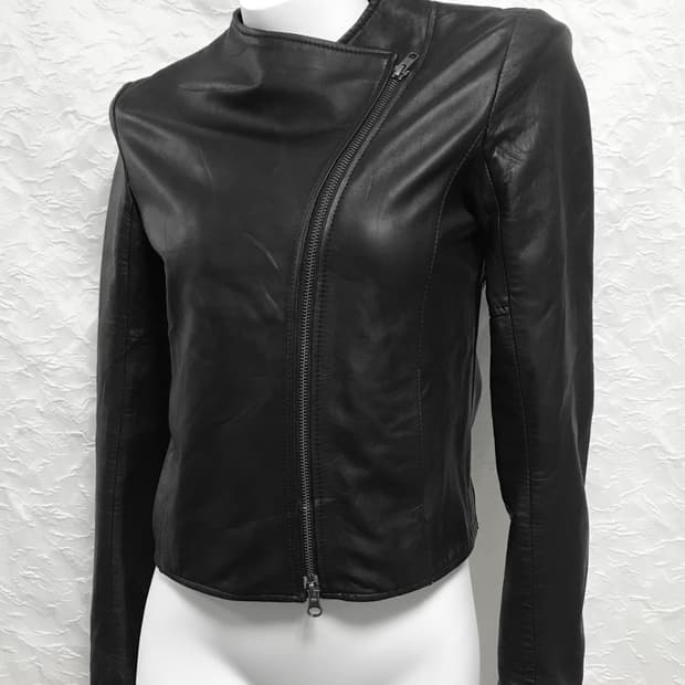 빈티지 le ciel bleu 램스킨 양가죽 투웨이 사선 지퍼 레더 자켓