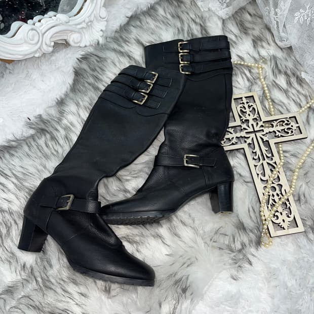 빈티지 블랙 더블벨트 부츠