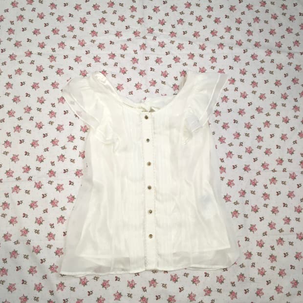 cecil mcbee ivory frill puff blouse