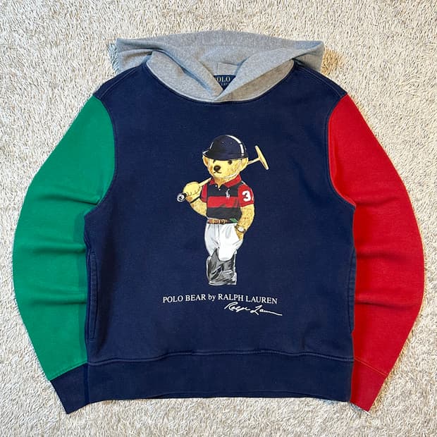 폴로 랄프로렌 신형 QR 보이즈 베어 컬러블록 후드티