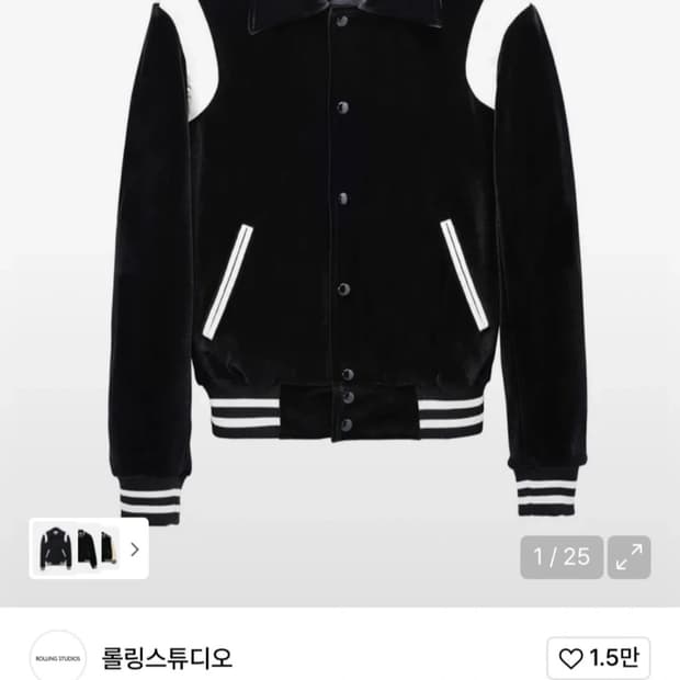 롤링스튜디오 벨벳 바시티 자켓 블랙