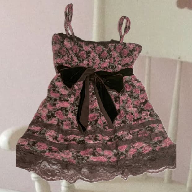 고전 리즈리사 히메카지 히메갸루 플로럴 리본 나시 슬리브리스 캐미솔 핀터