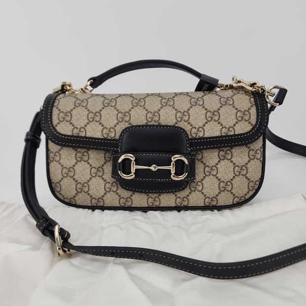 전시품급 구찌 홀스빗 1955 스몰 탑 핸들백 베이지 블랙