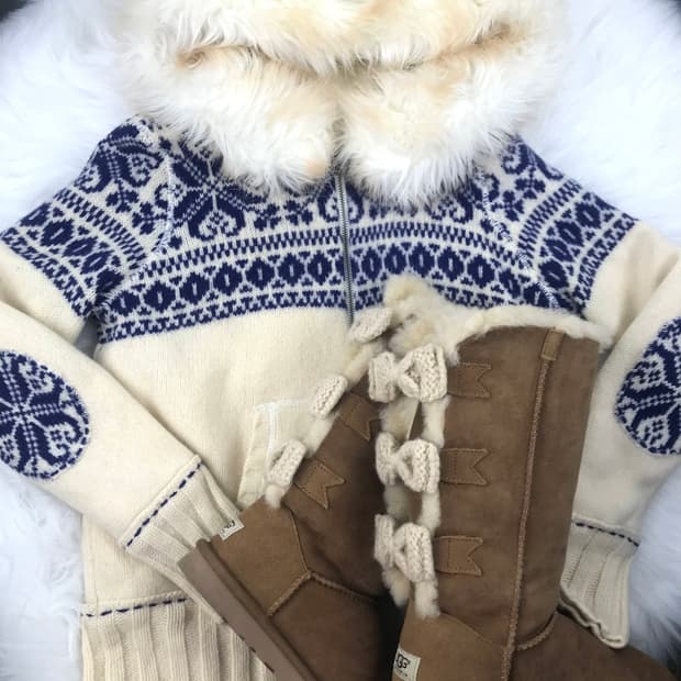 폴로진스 미사깔 노르딕 눈꽃패턴 울니트 퍼후드집업 로맨틱시로히메갸루