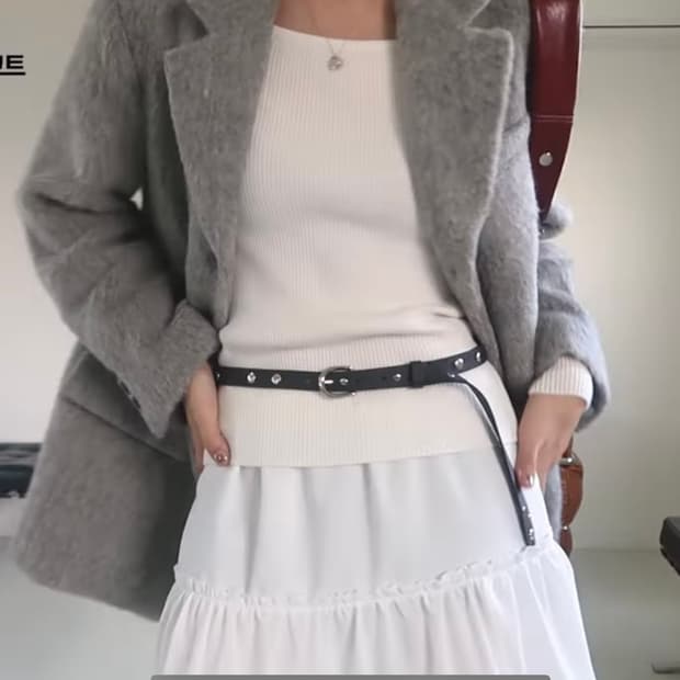 몽돌 알파카 벨티드 울 블레이저 코트 그레이