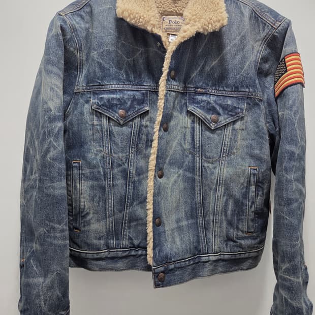 폴로 플리스 라인 데님 트러커 양털 셰르파 데님 자켓
