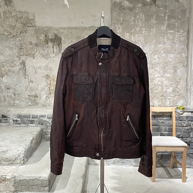 돌체 앤 가바나 브라운 글로시 아넬로 램 레더 자켓