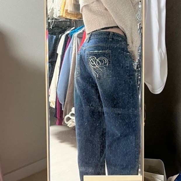 플노팔 921 워싱 데미지 와이드 데님 진청