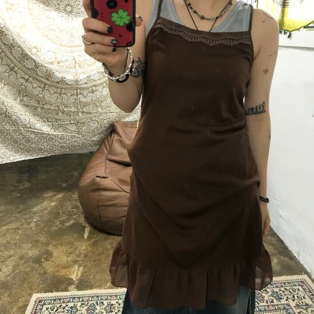 빈티지 브라운 레이스 민소매 원피스 (Z1275)