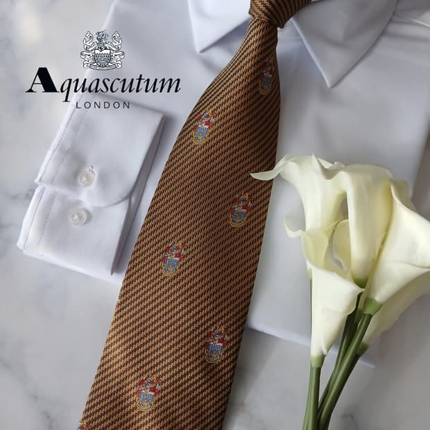 아쿠아스큐텀 실크 하운드투스 엠블럼 넥타이 9.9cm A+등급A18861