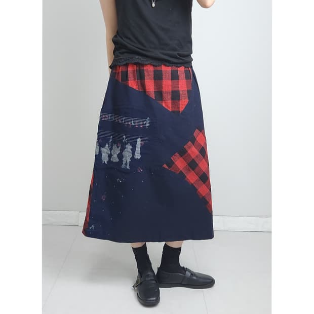패치워크 체크 스커트