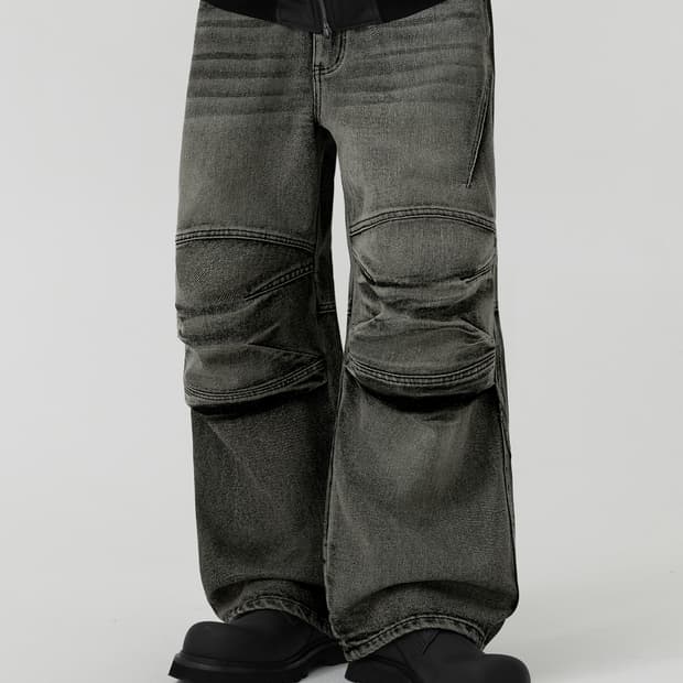 트릴리온 니 캡 멀티 다트 워싱 와이드 데님 팬츠 L