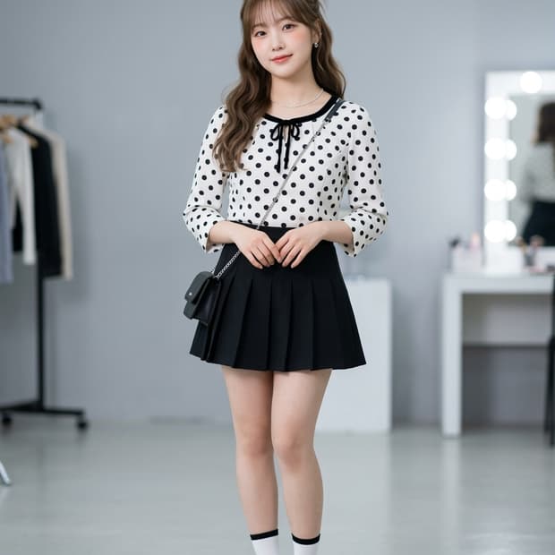 손정완(SON JUNG WAN) 도트 패턴 리본 넥 블라우스