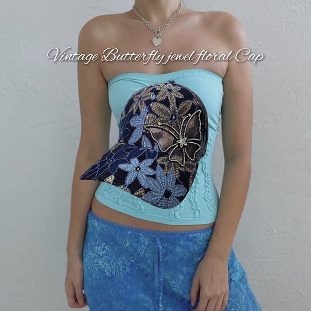 Vintage Butterfly jewel floral Cap
