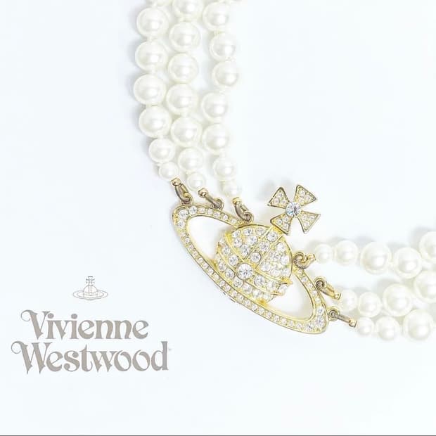 비비안웨스트우드 아카이브 orb 골드 펄 진주트리플 레이어 초커목걸이