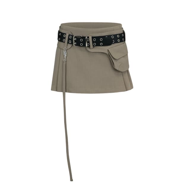 KASHIKO Pleats Pocket Belt Mini Skirt 