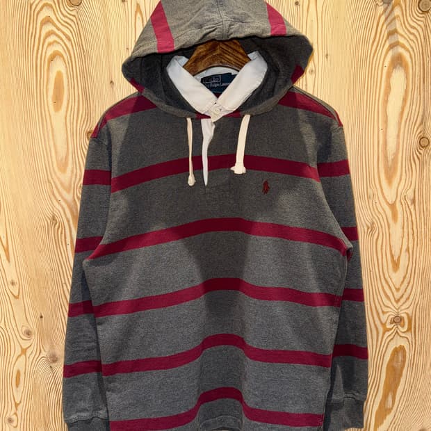 폴로 랄프로렌 스트라이프 후드 럭비 셔츠
