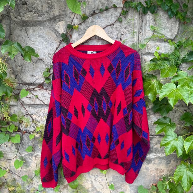 90s 베네통 made in italy 아가일 패턴 니트 빅사이즈