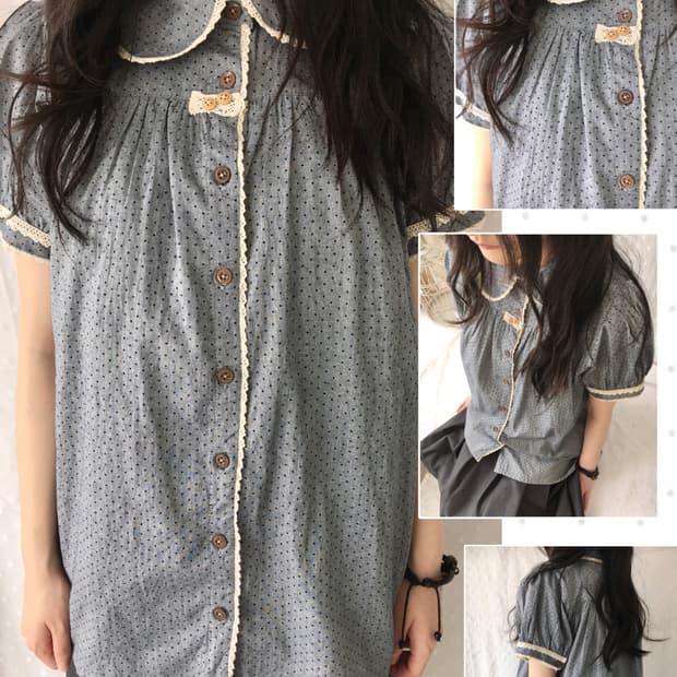 [Hand Made] 핸드메이드 도트 반팔 블라우스 모리걸