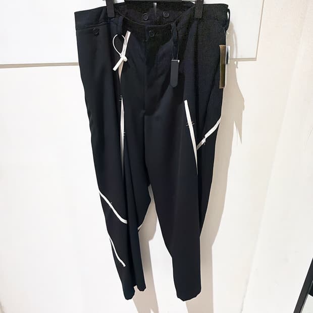 (정품/새상품) 요지 야마모토 뿌르 옴므 남성 블랙 테이핑 팬츠 