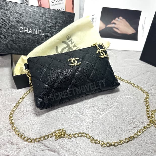 샤넬뷰티 캐비어 미니 체인 클러치 백 블랙 풀박스