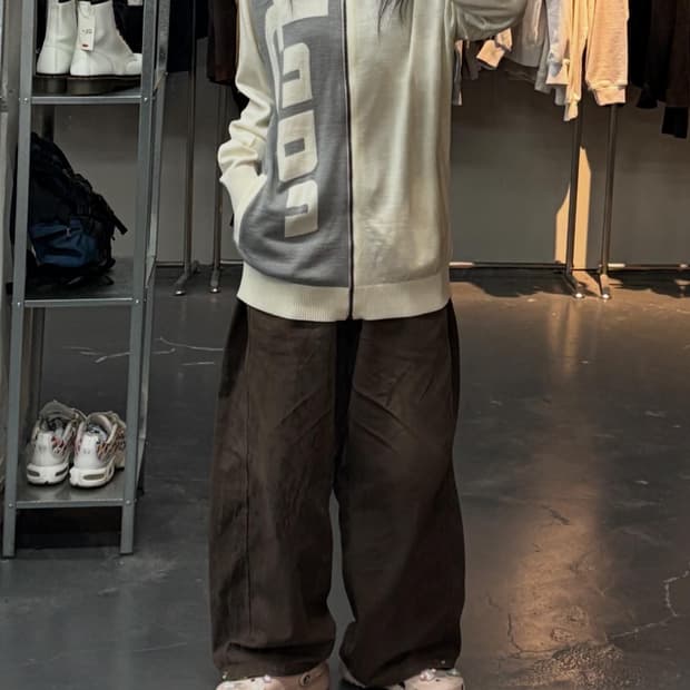 후부 90s 배색 아이보리 니트집업 A2463