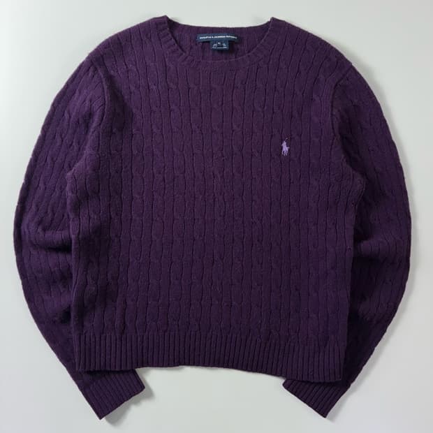 Polo  랄프로렌 스포츠 자수 램스울 퍼플 꽈배기 니트 
