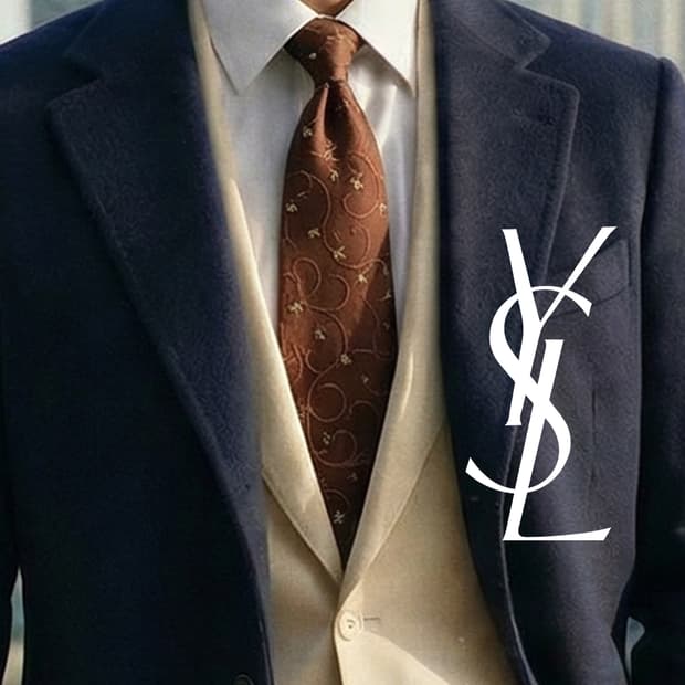 입생로랑 실크 브라운 자수 패턴 넥타이 9.7cm A+등급 K1779
