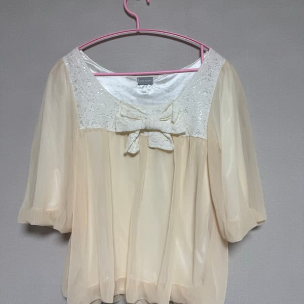 리본 레이스 5부 반팔 라떼갸루 러블리 모리