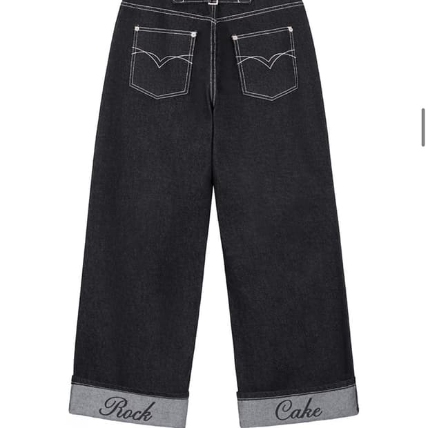 락케이크 바지 데님 Hem Point Wide Jeans