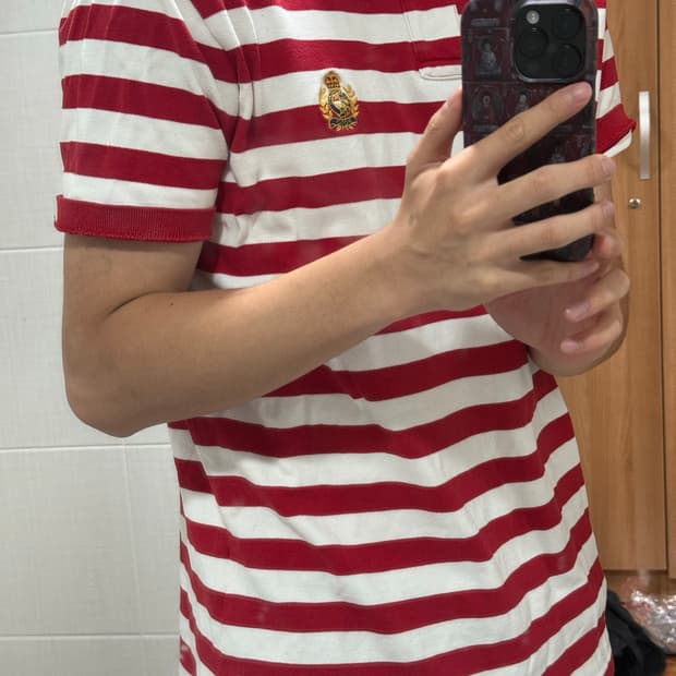 [L] 폴로 랄프로렌 레드 스트라이프 와펜 패치 카라티