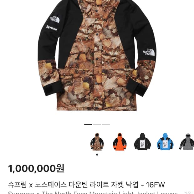 슈프림 x 노스페이스 낙엽 마운틴 자켓 사이즈 L