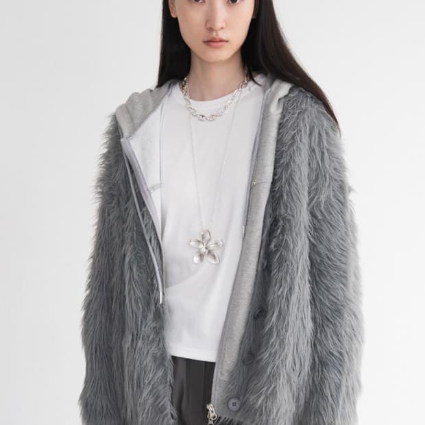 피키소사이어티 가디건 over brush fur jacket