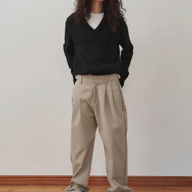 플리즈프로젝트 destroyed trousers beige