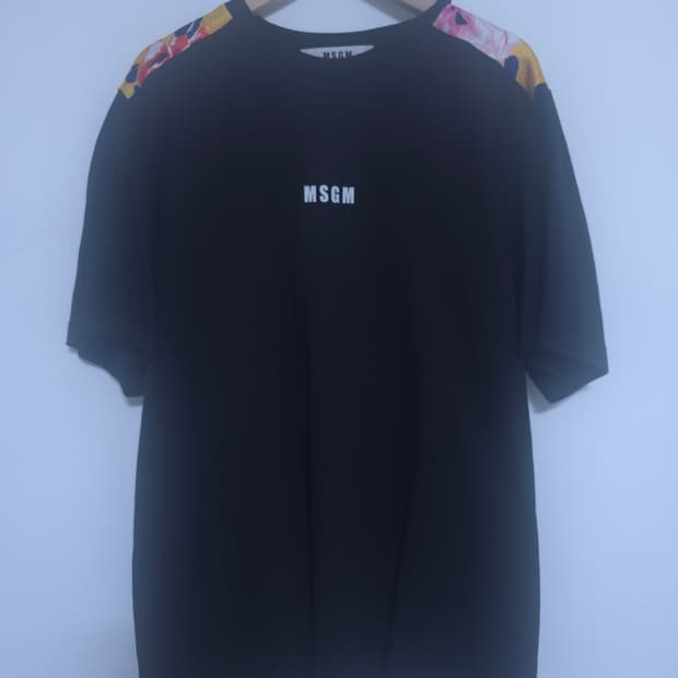 MSGM 밀라노 플라워 배색 로고 반팔티 블랙 XS 오버핏