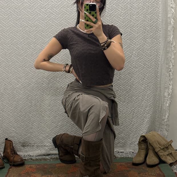 빈티지 보헤미안 모리 코지 펀칭 잔꽃 크롭 반팔티 K0080