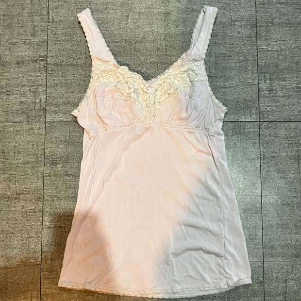 일본빈티지 달천깔페어리 레이스 슬리브리스 나시탑 핑크