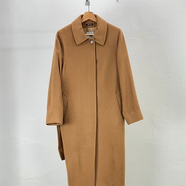 신지아로카 카멜 캐시미어 벨티드 싱글 발마칸 롱 코트