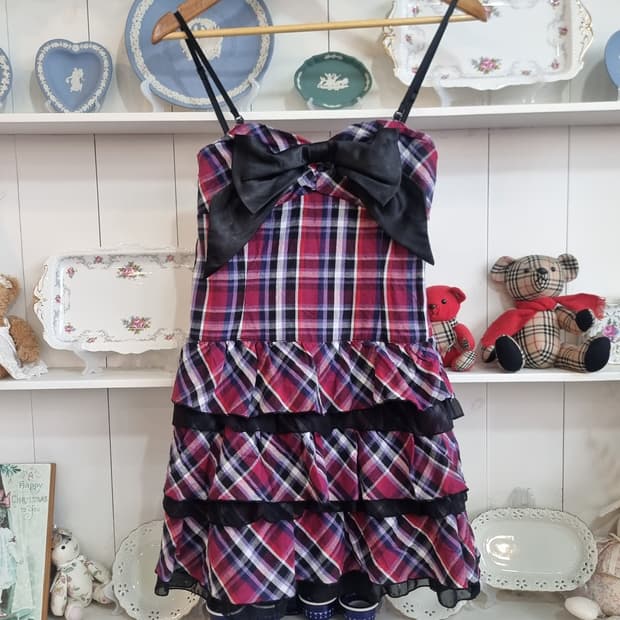 체크 리본 프릴 원피스
