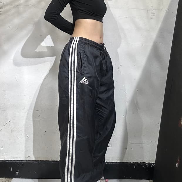 90s 아디다스 블랙 화이트 삼선 와이드 트랙 팬츠