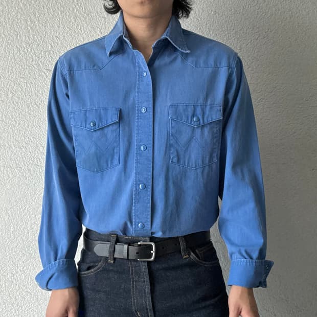 랭글러 Wrangler 솔리드 블루 웨스턴 셔츠 - USA