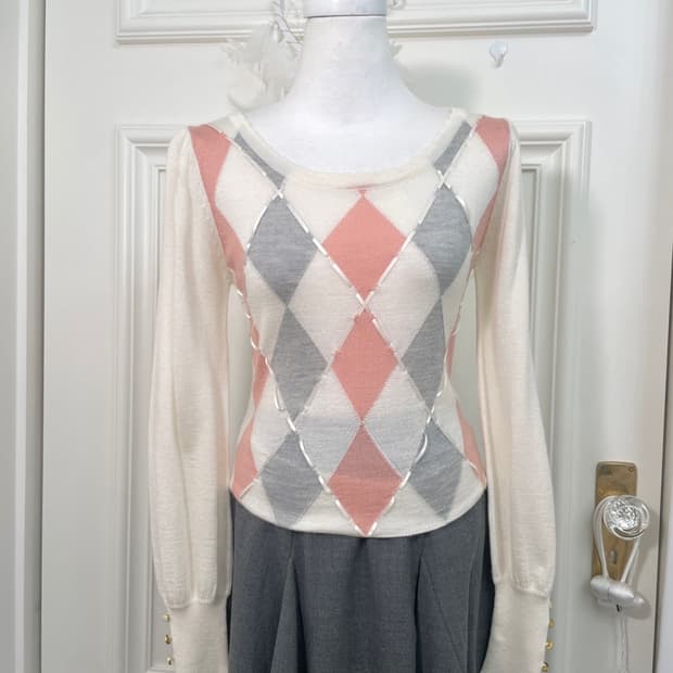 FEROUX argyle bow puff sleeve princess k