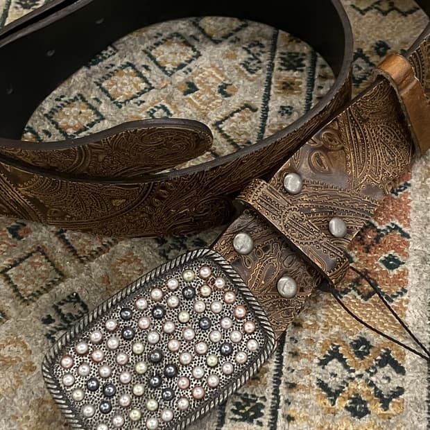 빈티지 패턴 가죽 벨트 브라운 #csz2411