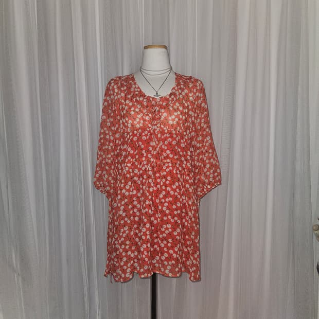 me couture 빈티지 사과농장 레드 블라우스