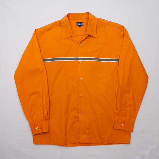 90s 스투시 오렌지 오픈 카라 셔츠