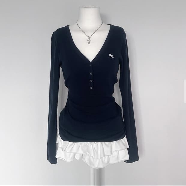 아베크롬비 블랙 골지탑