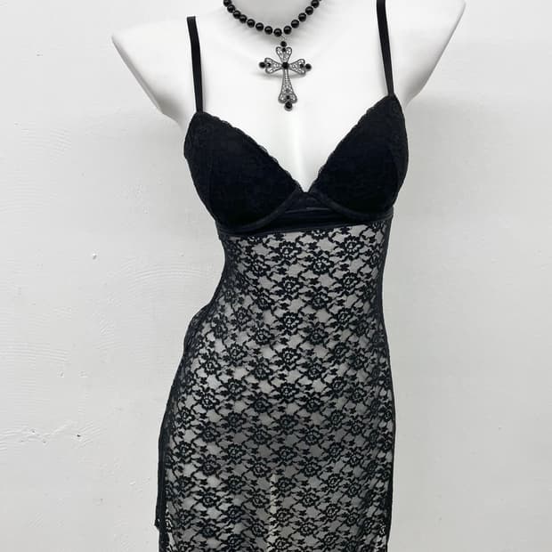 블랙 고딕 레이스 슬립